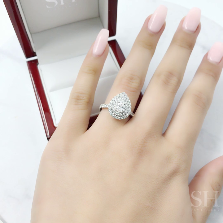 Pear Shaped Double Halo Ring - W0323 — 18kt White Gold · 0.7ct D VS2 (GIA) (Clearance)