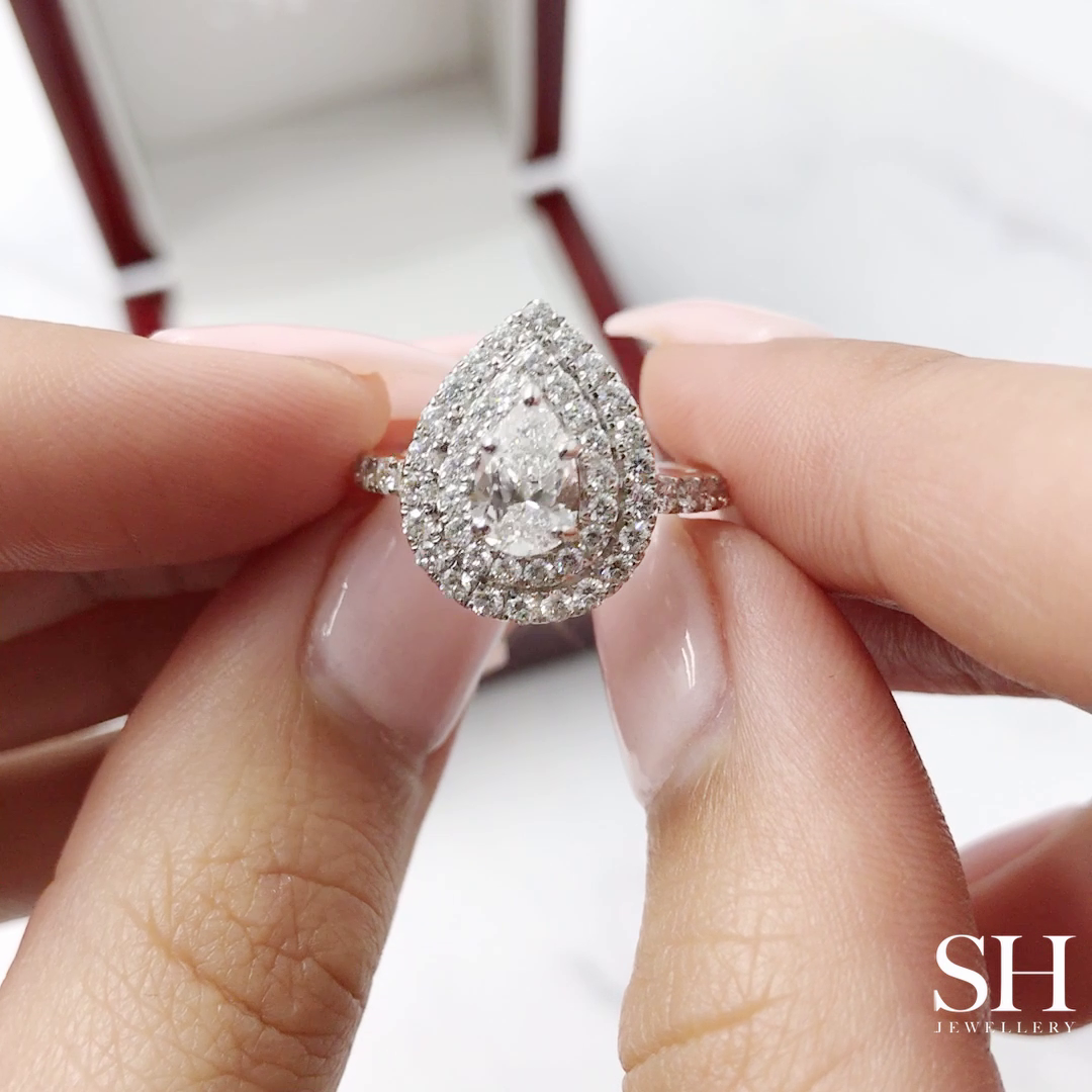 Pear Shaped Double Halo Ring - W0323 — 18kt White Gold · 0.6ct E VS1 (GIA) (Clearance)