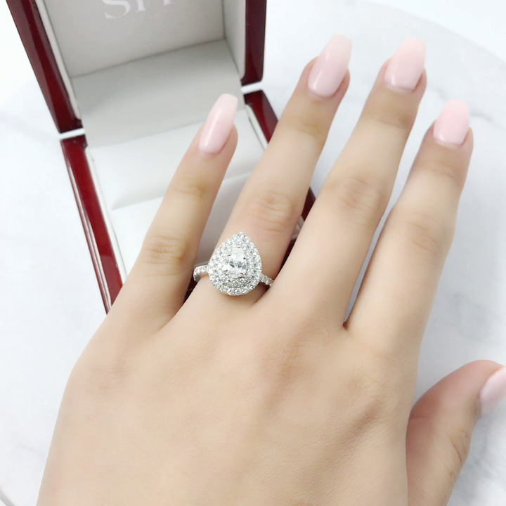 Pear Shaped Double Halo Ring - W0323 — 18kt White Gold · 0.6ct E VS1 (GIA) (Clearance)