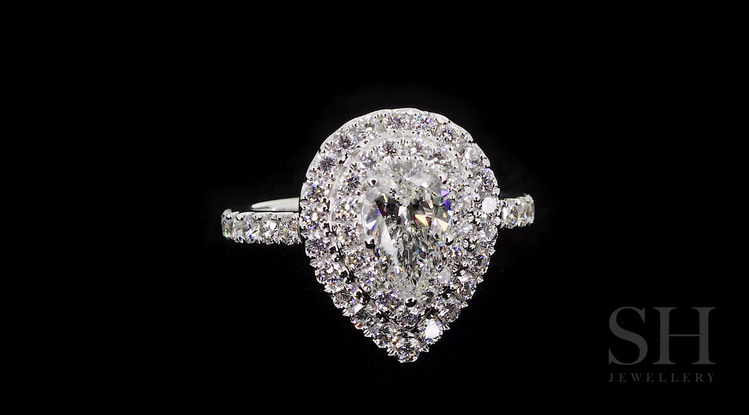 Pear Shaped Double Halo Ring - W0323 (Lab Grown)