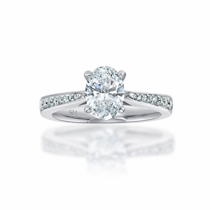 Oval Brilliant Cut Diamond Ring with Tapered Band - W0324 (Lab Grown)
