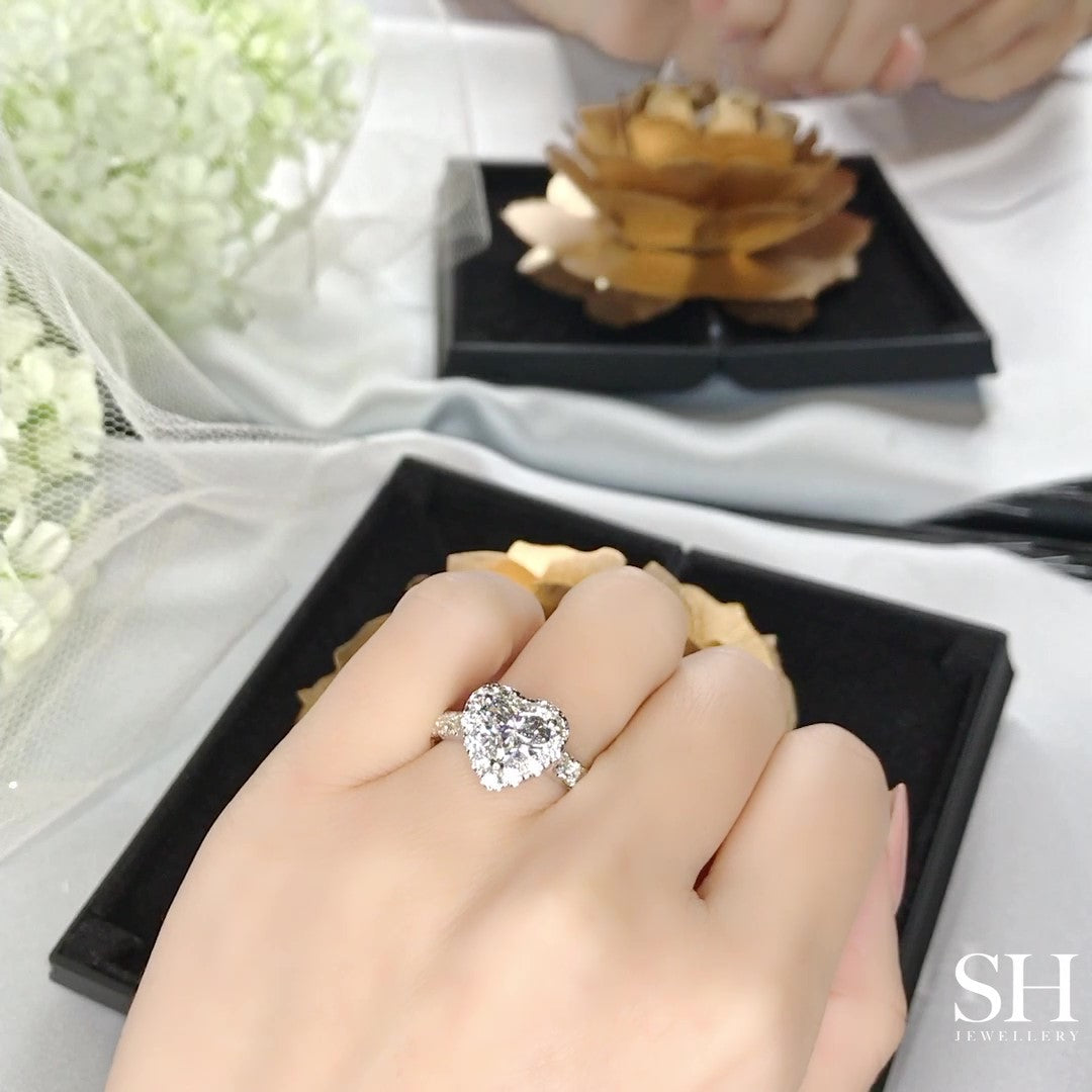 Bold Halo Heart-Shaped Engagement Ring with Pavé-Set Band - W0583 (Lab Grown)