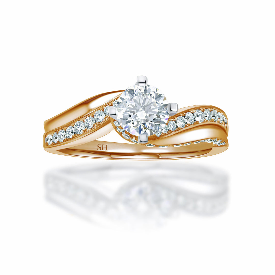 Four Claw Twist with Polished Band and Sweeping Diamonds - W0331 (Lab Grown)