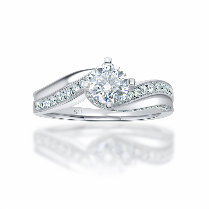 Four Claw Twist with Polished Band and Sweeping Diamonds - W0331 (Lab Grown)