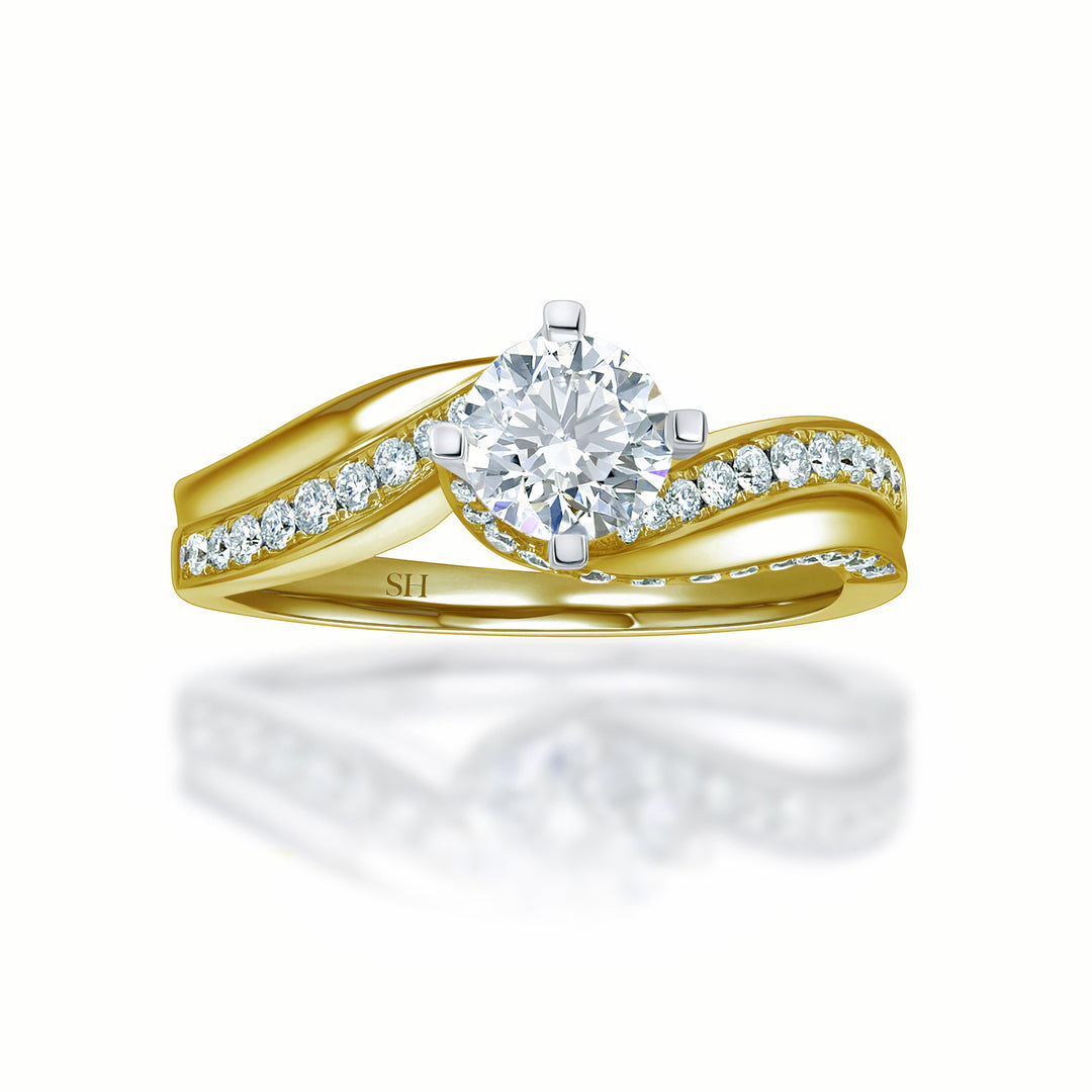 Four Claw Twist with Polished Band and Sweeping Diamonds - W0331 (Lab Grown)