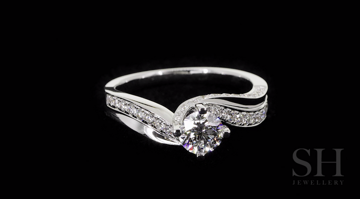 Four Claw Twist with Polished Band and Sweeping Diamonds - W0331 (Lab Grown)