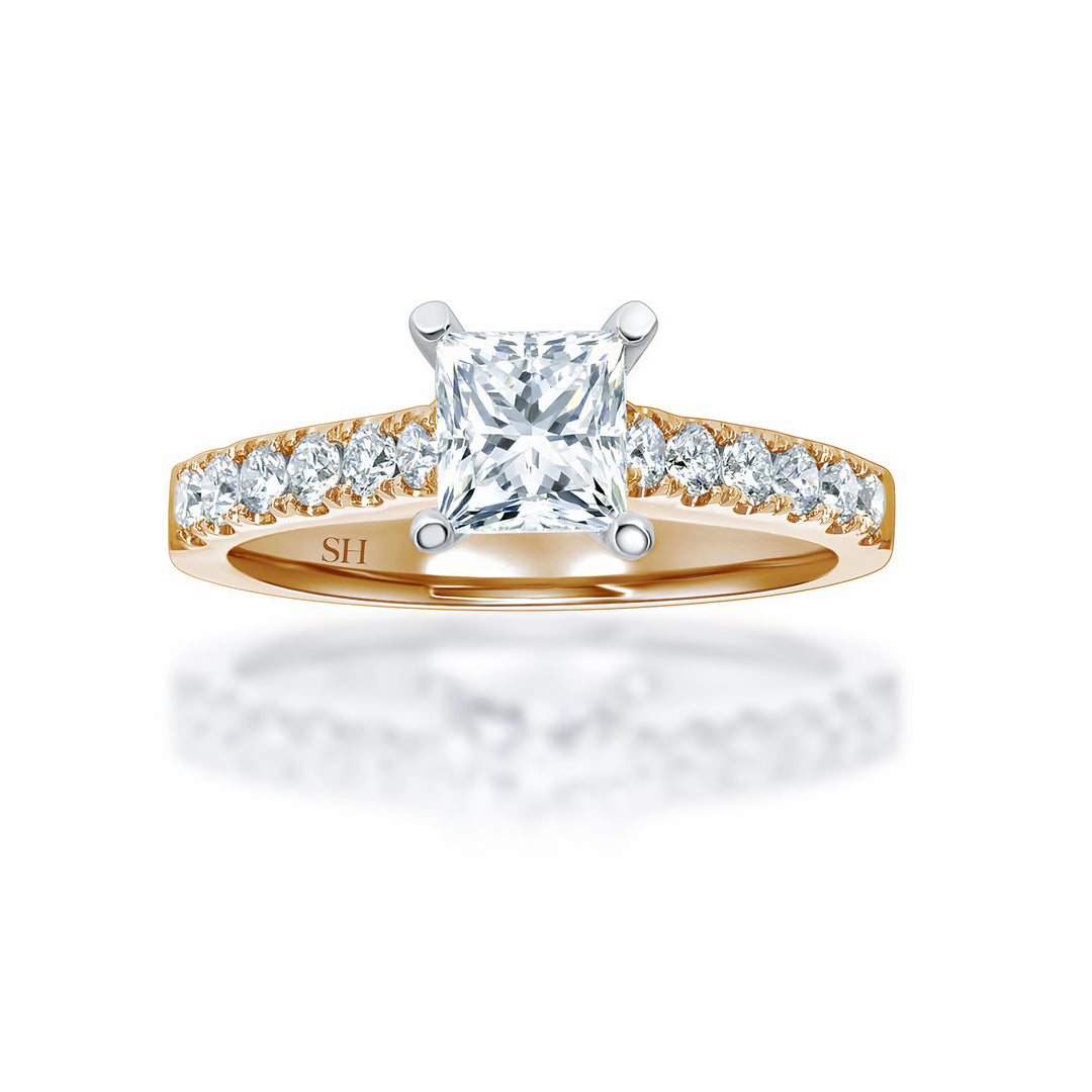 Classic Princess Cut Engagement Ring with Pavé-Set Band - W0333 (Lab Grown)