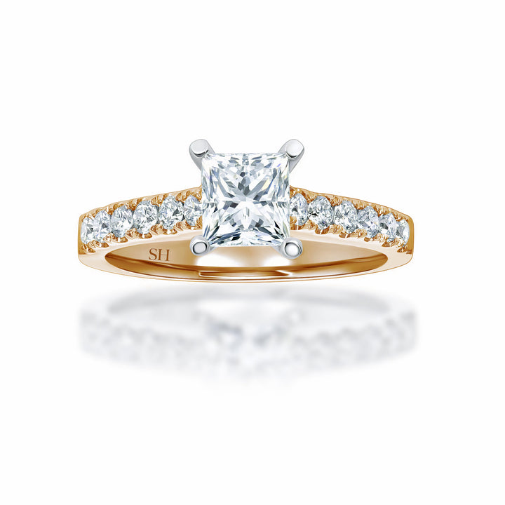 Classic Princess Cut Engagement Ring with Pavé-Set Band - W0333 (Lab Grown)