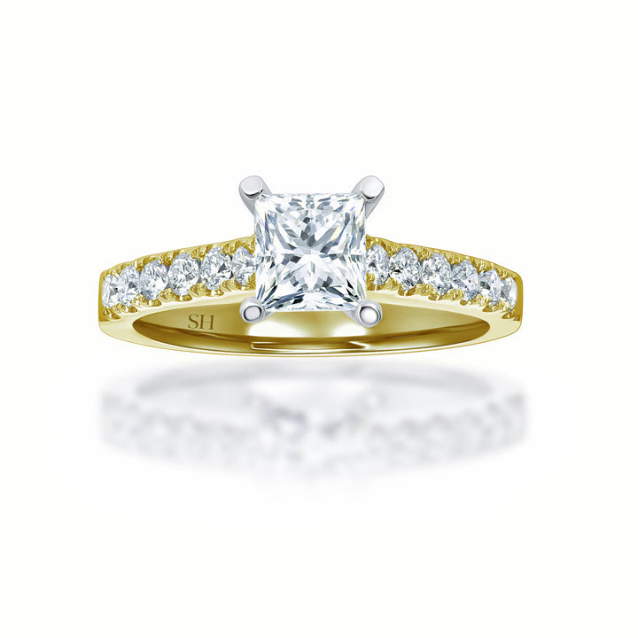 Classic Princess Cut Engagement Ring with Pavé-Set Band - W0333 (Lab Grown)