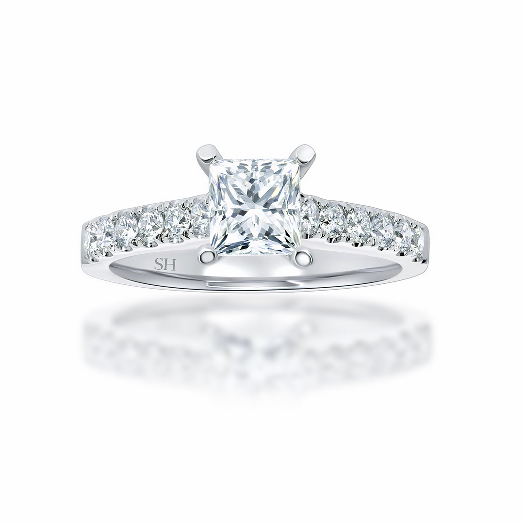 Classic Princess Cut Engagement Ring with Pavé-Set Band - W0333 (Lab Grown)
