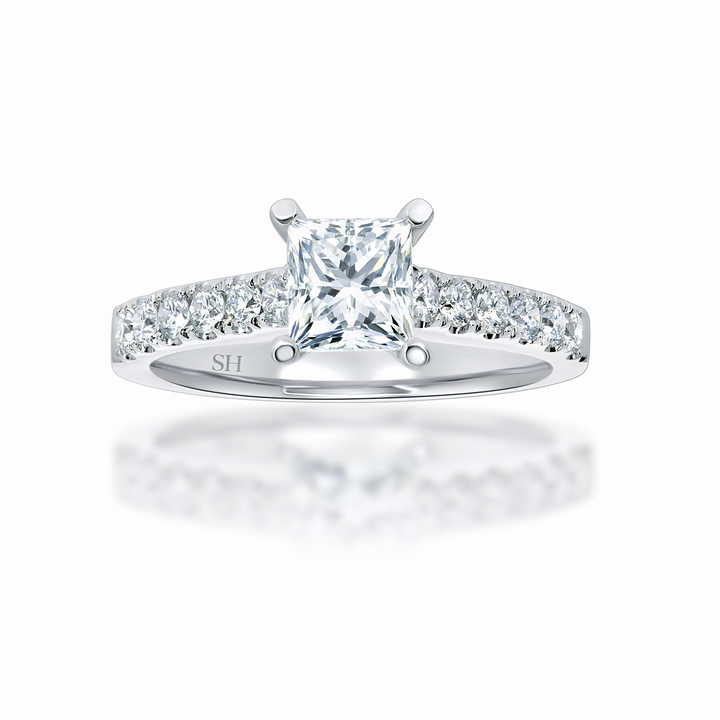 Classic Princess Cut Engagement Ring with Pavé-Set Band - W0333 (Lab Grown)