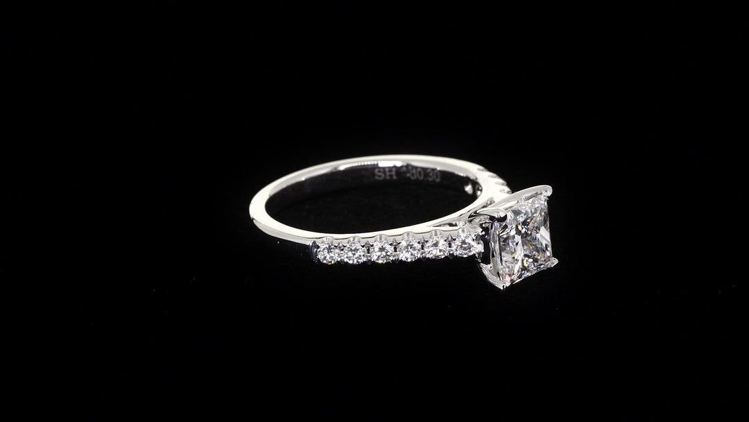 Classic Princess Cut Engagement Ring with Pavé-Set Band - W0333 (Lab Grown)