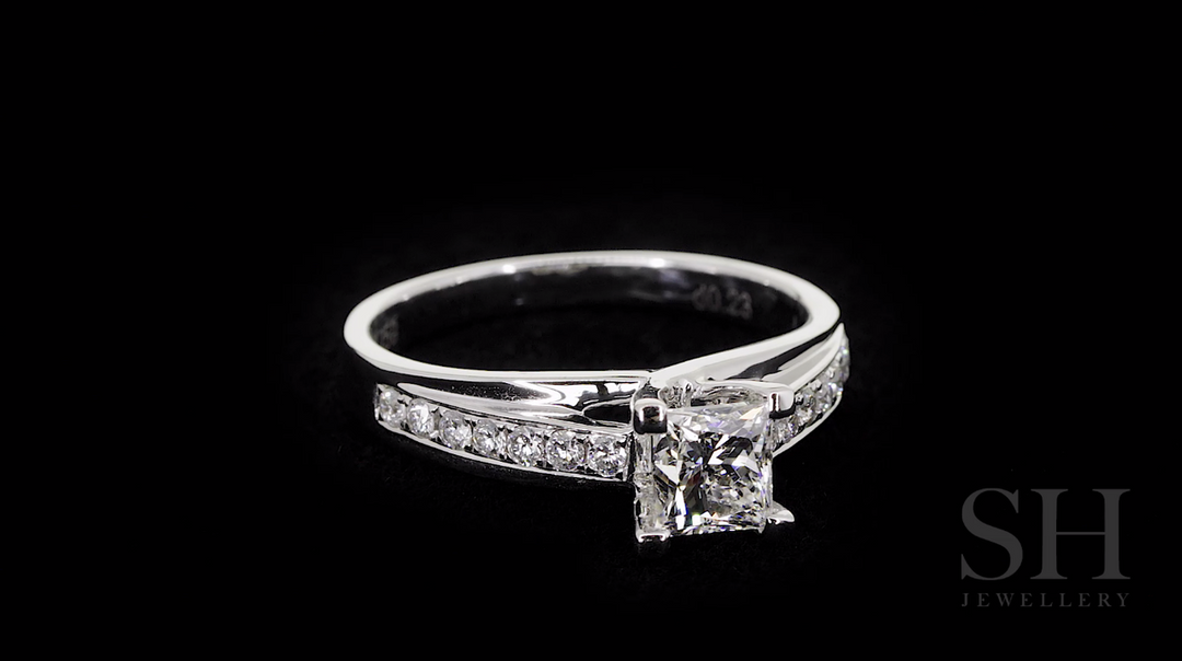 Princess Cut with crossover prongs and bridged grain set diamond band - W0335 (Lab Grown)