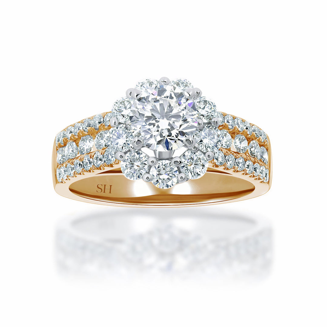 Bold and bright Round halo diamond engagement ring - W0337 (Lab Grown)