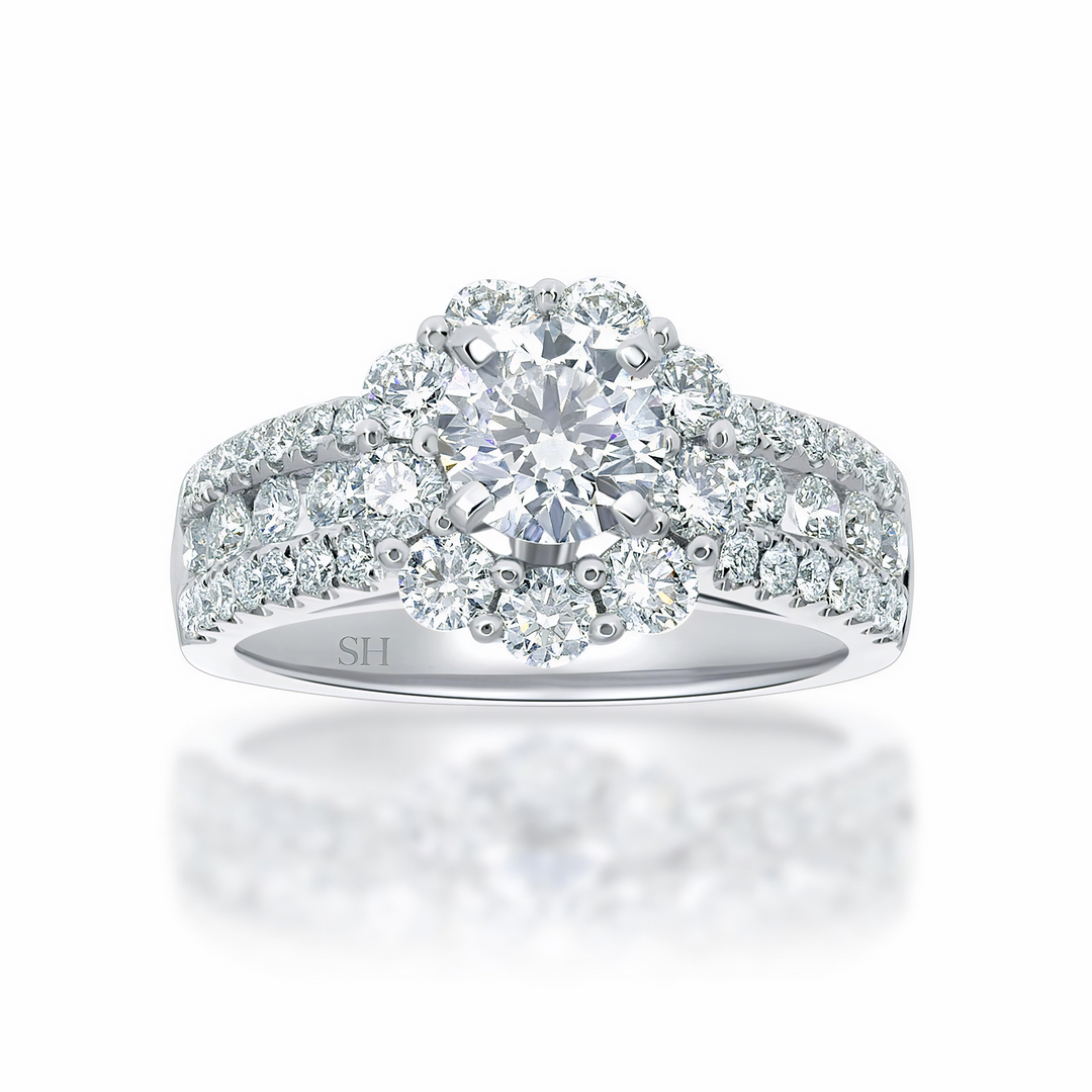 Bold and bright Round halo diamond engagement ring - W0337 (Lab Grown)