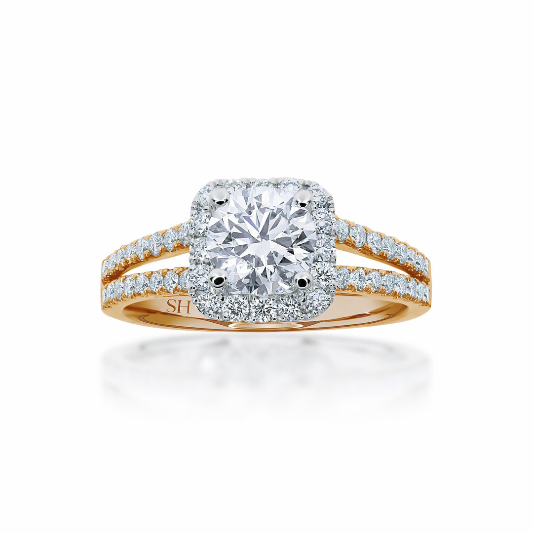 Cushion halo and twin pavé set diamond band - W0345 (Lab Grown)