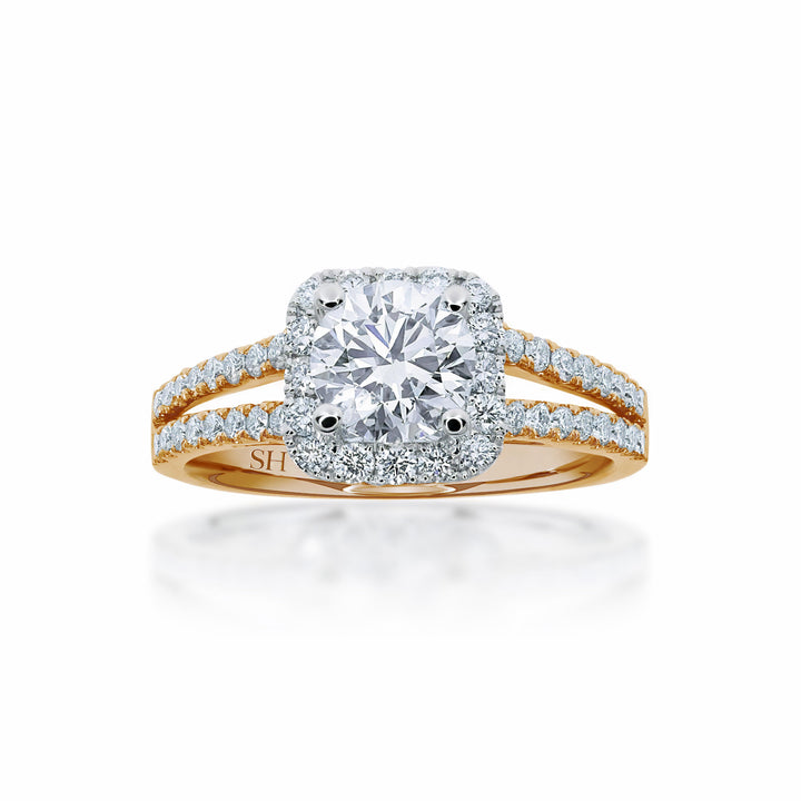 Cushion halo and twin pavé set diamond band - W0345 (Lab Grown)