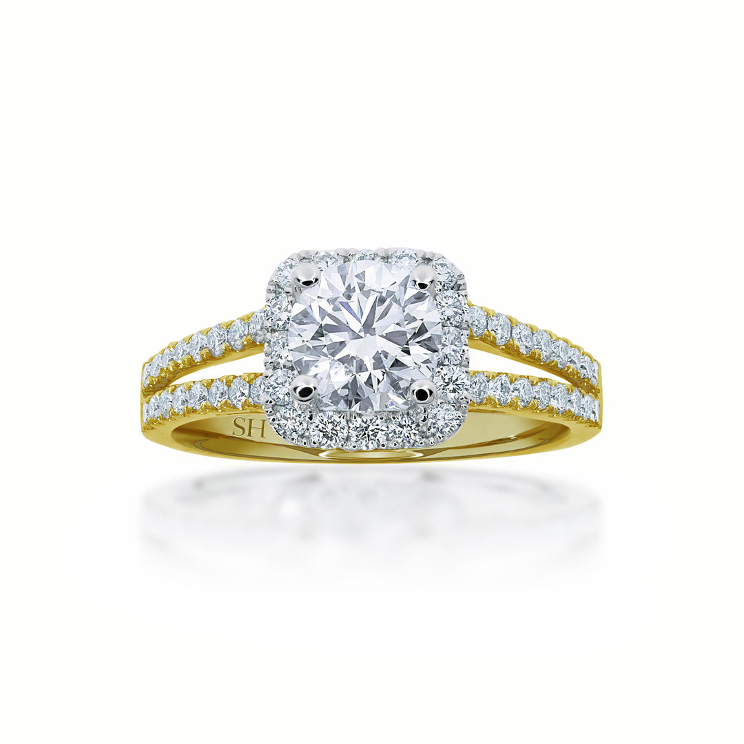 Cushion halo and twin pavé set diamond band - W0345 (Lab Grown)