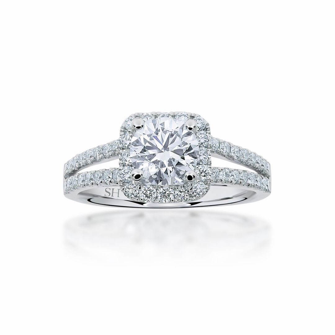 Cushion halo and twin pavé set diamond band - W0345 (Lab Grown)