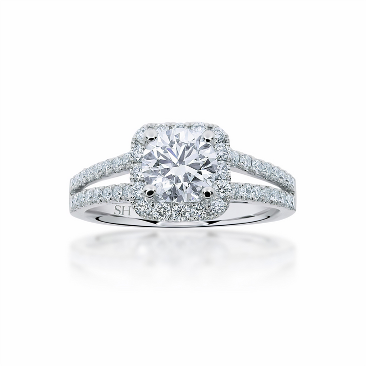 Cushion halo and twin pavé set diamond band - W0345 (Lab Grown)