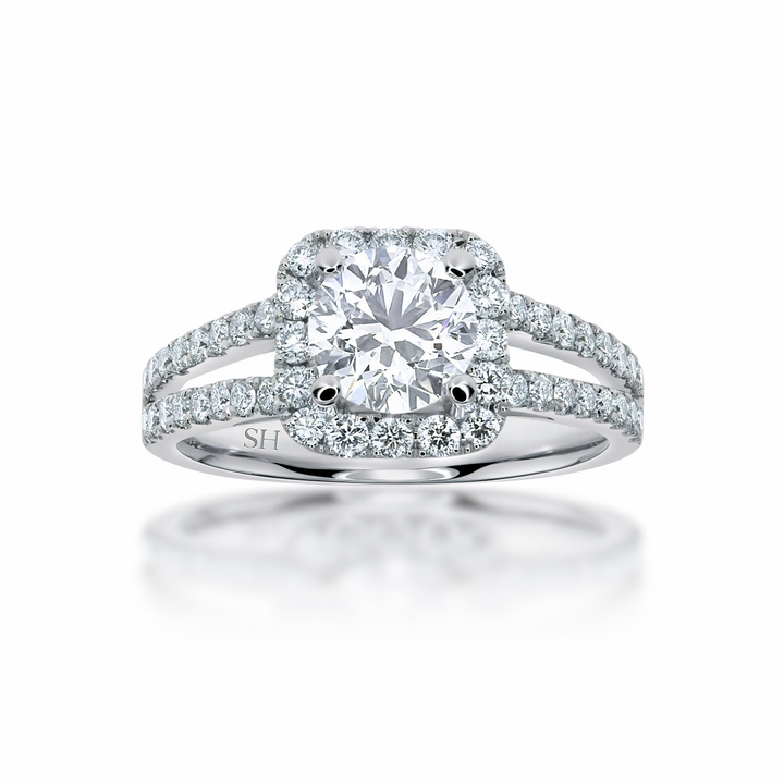 Cushion halo and twin pavé set diamond band - W0345 (Lab Grown)