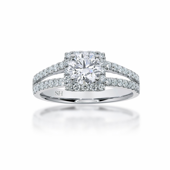 Cushion halo and twin pavé set diamond band - W0345 (Lab Grown)