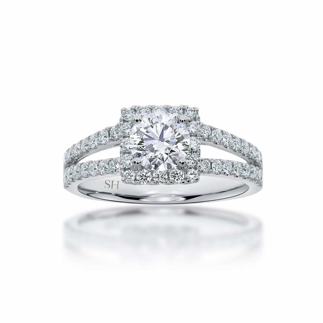 Cushion halo and twin pavé set diamond band - W0345 (Lab Grown)
