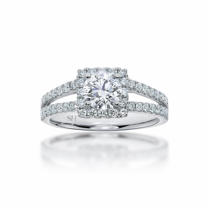 Cushion halo and twin pavé set diamond band - W0345 (Lab Grown)