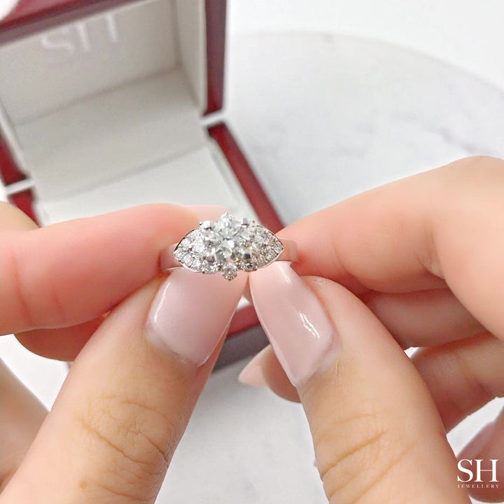 Diamond leaf halo ring - W0346 (Lab Grown)