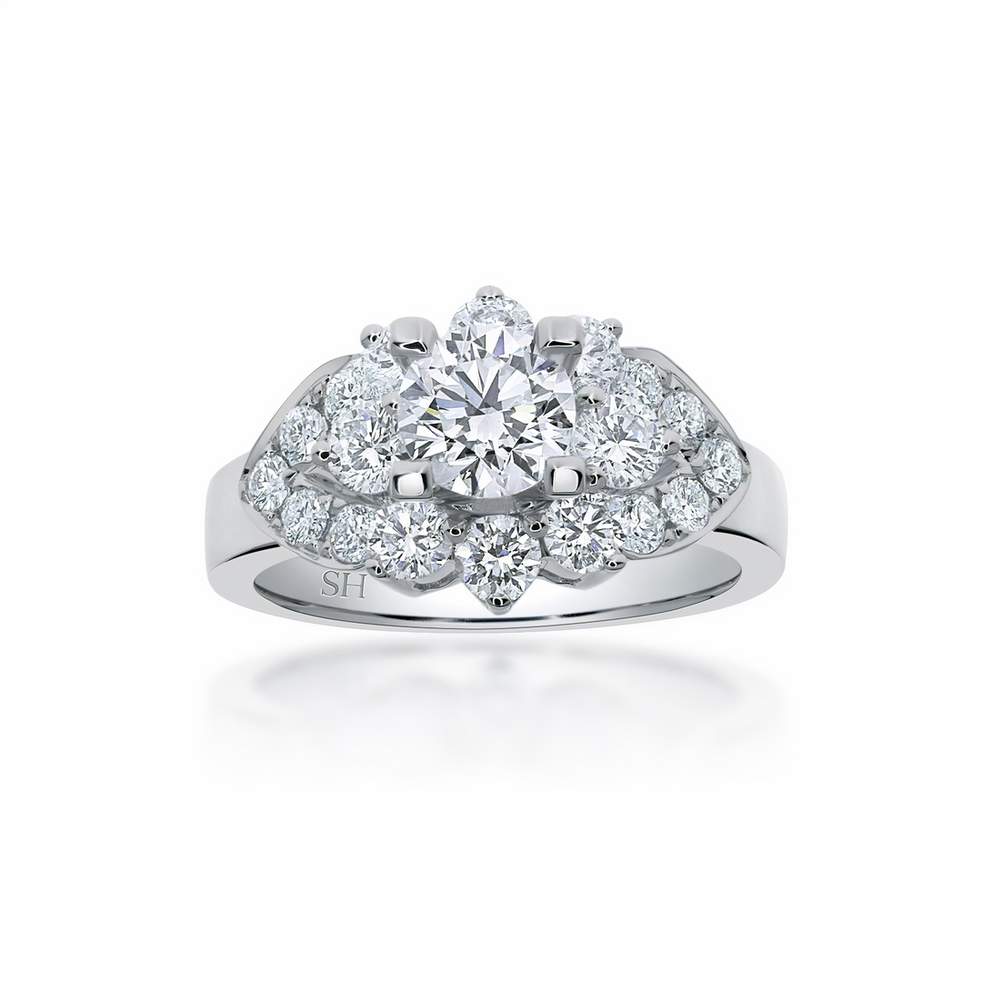 Diamond leaf halo ring - W0346 (Lab Grown)