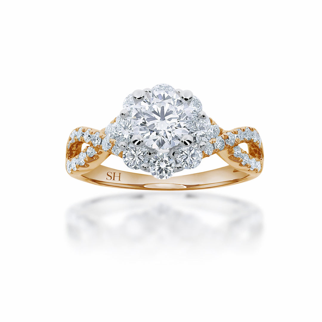 Halo cluster ring with crossover band - W0349 (Lab Grown)