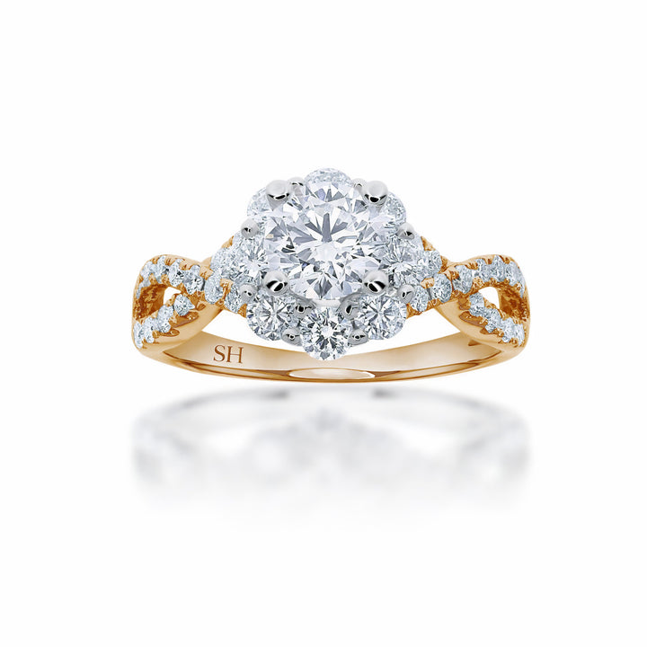 Halo cluster ring with crossover band - W0349 (Lab Grown)