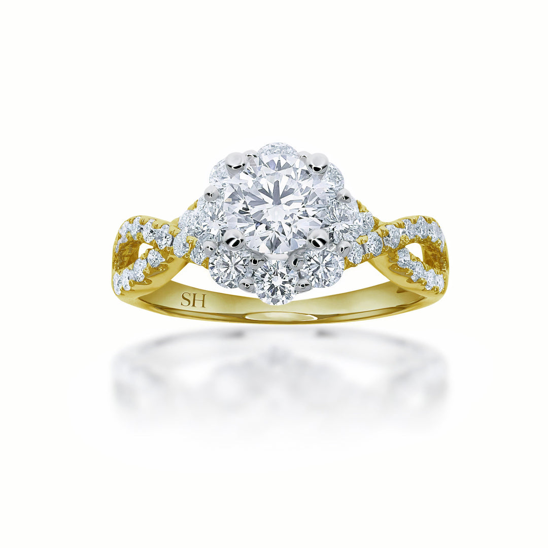 Halo cluster ring with crossover band - W0349 (Lab Grown)