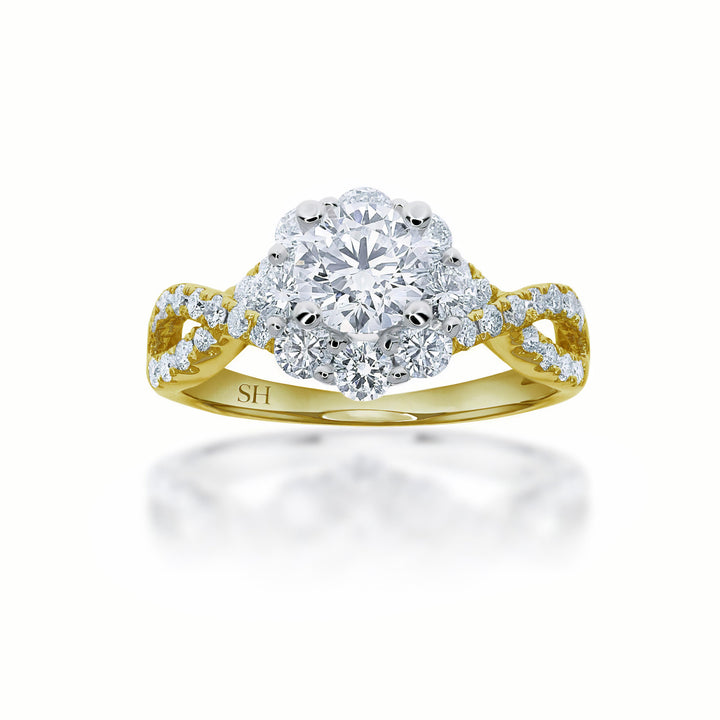 Halo cluster ring with crossover band - W0349 (Lab Grown)