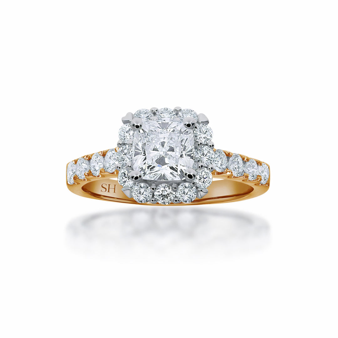 Cushion Cut halo with pavé set diamond band - W0350 (Lab Grown)
