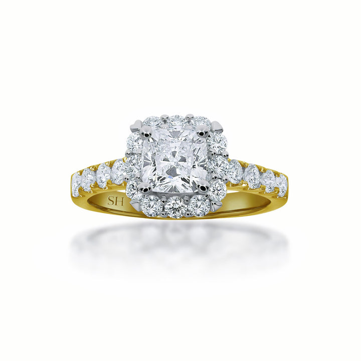 Cushion Cut halo with pavé set diamond band - W0350 (Lab Grown)