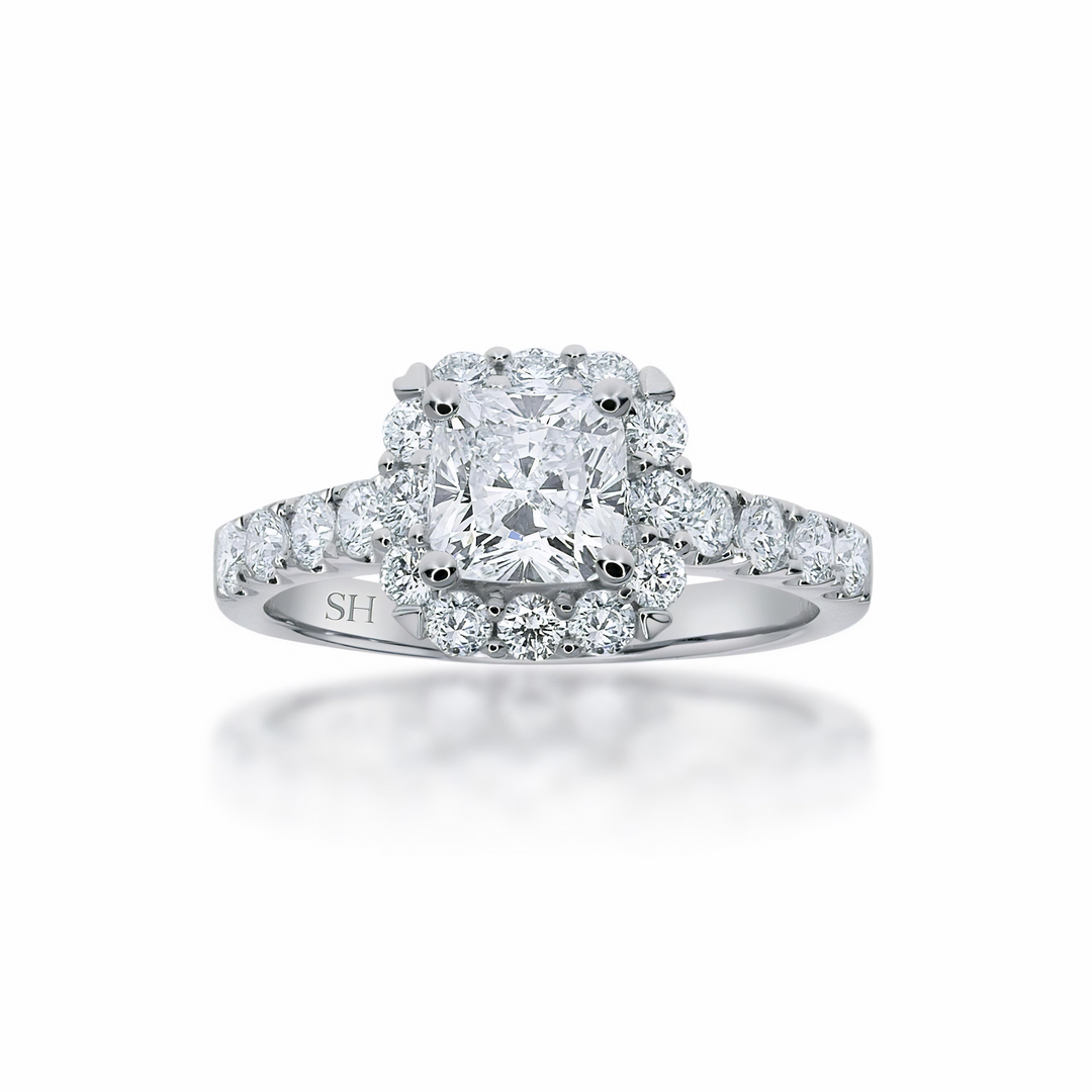 Cushion Cut halo with pavé set diamond band - W0350 (Lab Grown)