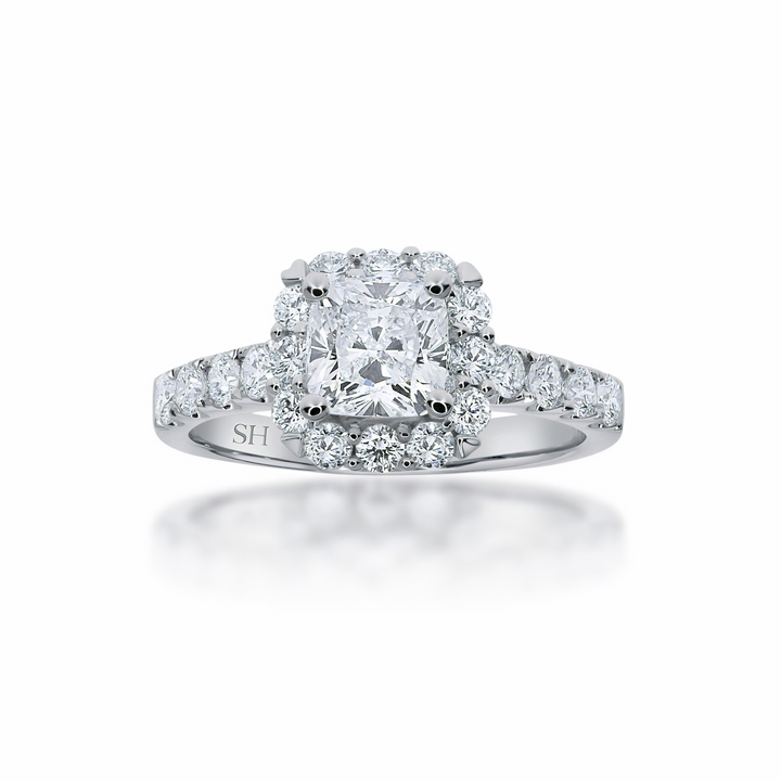 Cushion Cut halo with pavé set diamond band - W0350 (Lab Grown)