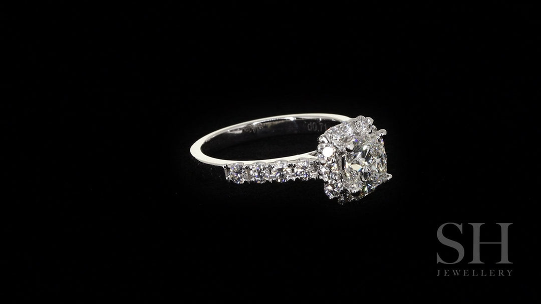 Cushion Cut halo with pavé set diamond band - W0350 (Lab Grown)