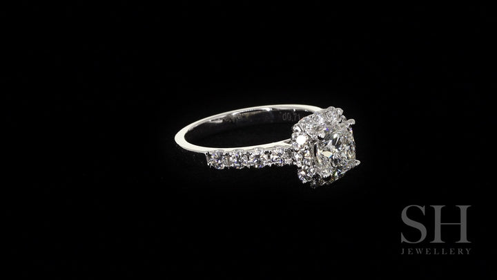 Cushion Cut halo with pavé set diamond band - W0350 (Lab Grown)