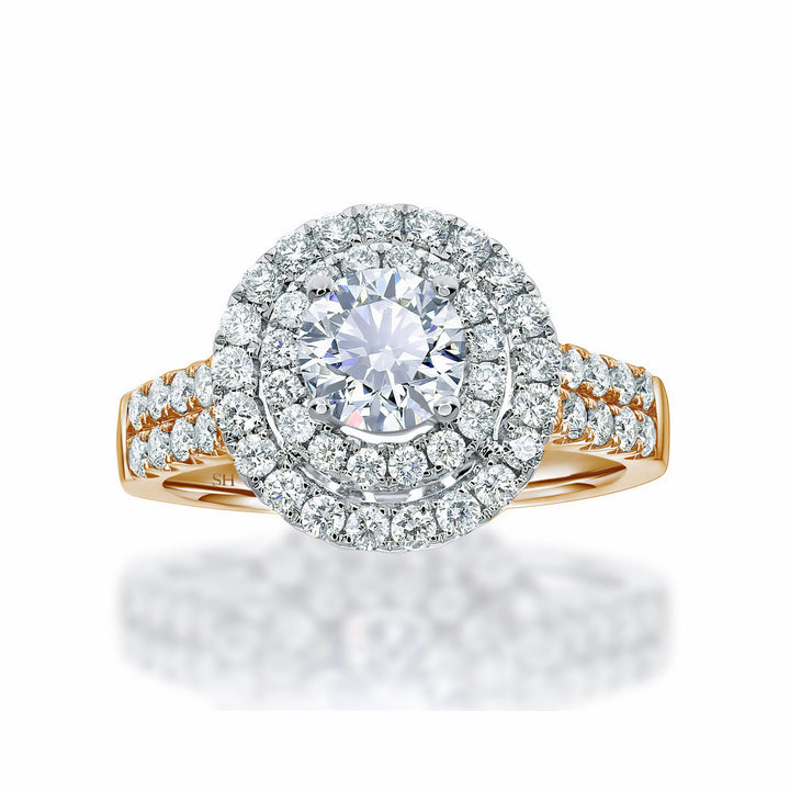 Double halo with twin pavé diamond band - W0351 (Lab Grown)
