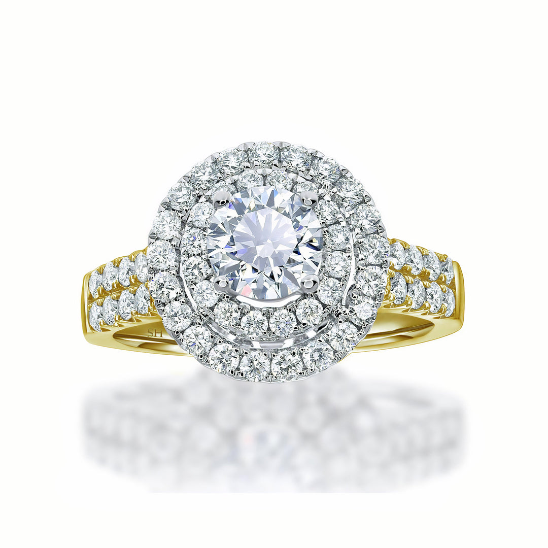 Double halo with twin pavé diamond band - W0351 (Lab Grown)