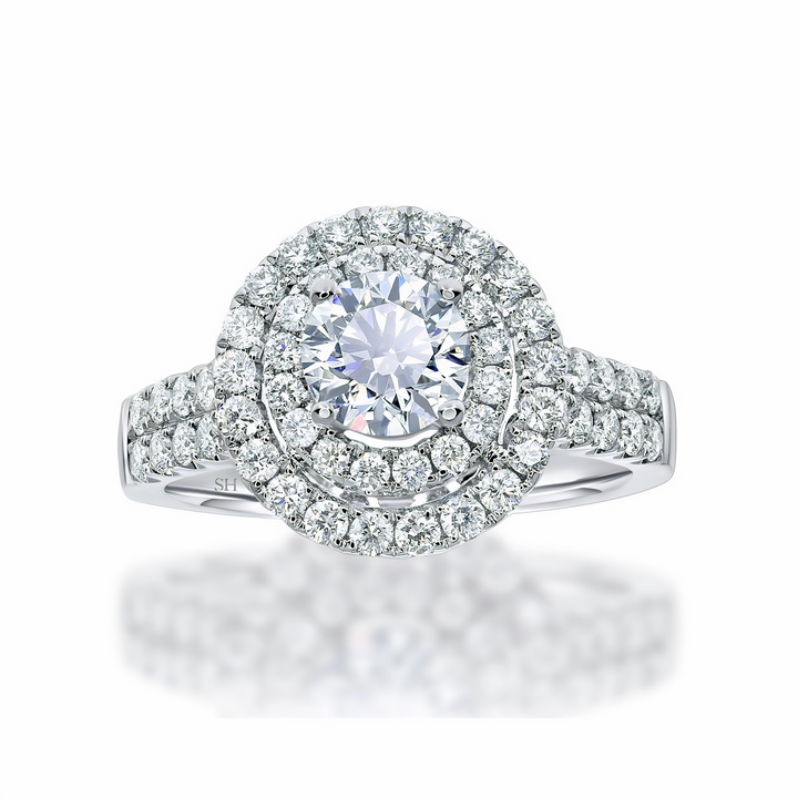Double halo with twin pavé diamond band - W0351 (Lab Grown)