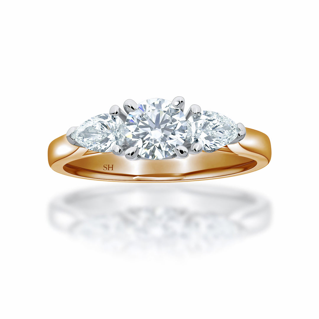 Trilogy Ring with Two Pears - W0352 (Lab Grown)