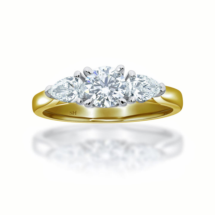 Trilogy Ring with Two Pears - W0352 (Lab Grown)