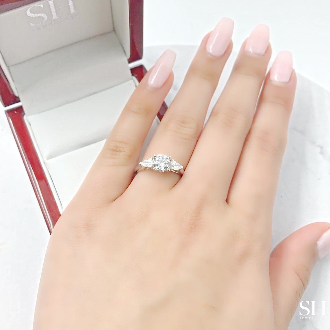 Trilogy Ring with Two Pears - W0352 — 18kt White Gold · 0.6ct E SI2 (Clearance)
