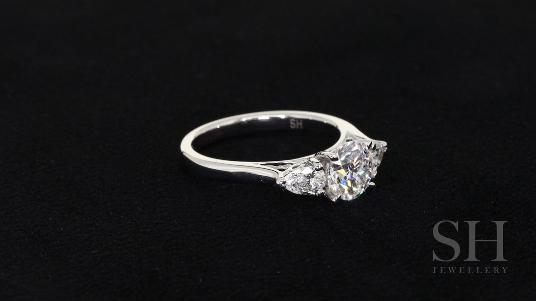 Trilogy Ring with Two Pears - W0352 (Lab Grown)