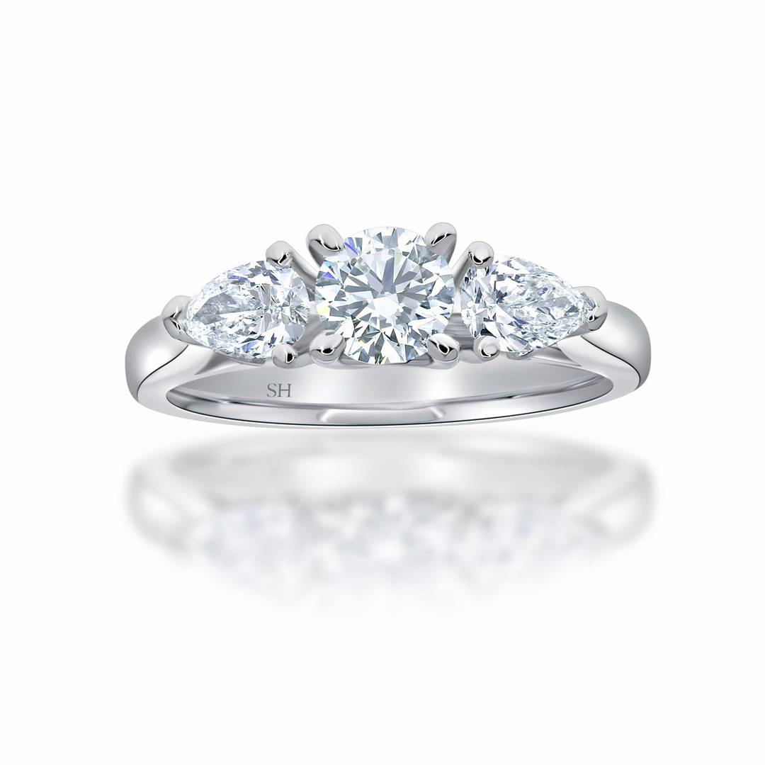 Trilogy Ring with Two Pears - W0352 — 18kt White Gold · 0.6ct E SI2 (Clearance)
