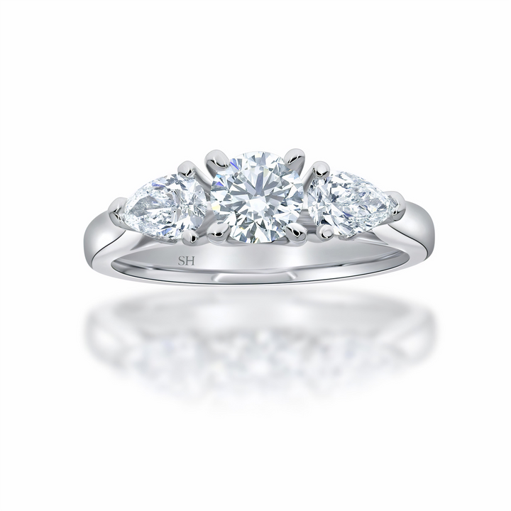 Trilogy Ring with Two Pears - W0352 — 18kt White Gold · 0.6ct E SI2 (Clearance)