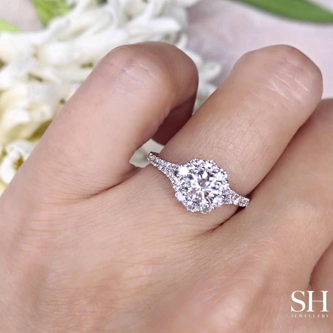 Floral Halo with Gentle Split Band - W0355 (Lab Grown)